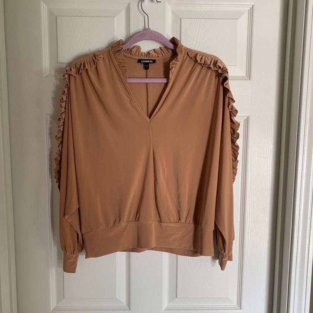Express Tan Ruffle Sleeve Blouse - small